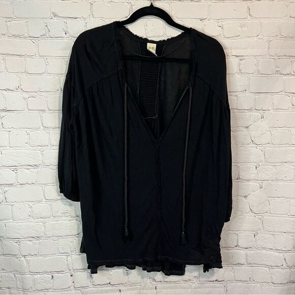 We The Free Free People Black Tie Oversized Blouse Size Small - Picture 1 of 7